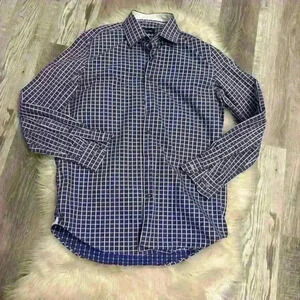 Robert Graham navy blue white brown checkered dress shirt sz 41 / 16